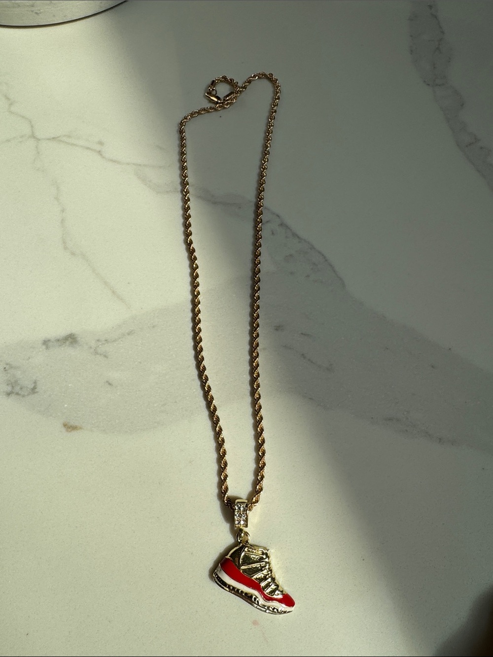 Gold Sneaker Pendant Necklace - Red Accent
